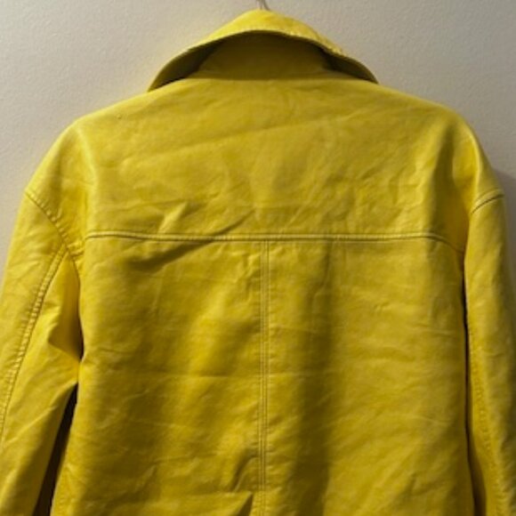 Avec Les Filles Bright Yellow Relaxed Lined Vegan Leather Boho Moto Zip Jacket - Picture 15 of 16